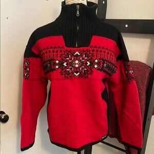 Icewear Red Black Wool Nordic Design Front Zipper Sweater